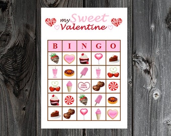 Bingo de San Valentín 30 tarjetas imprimibles de juego de bingo para fiestas navideñas de My Sweet Valentine