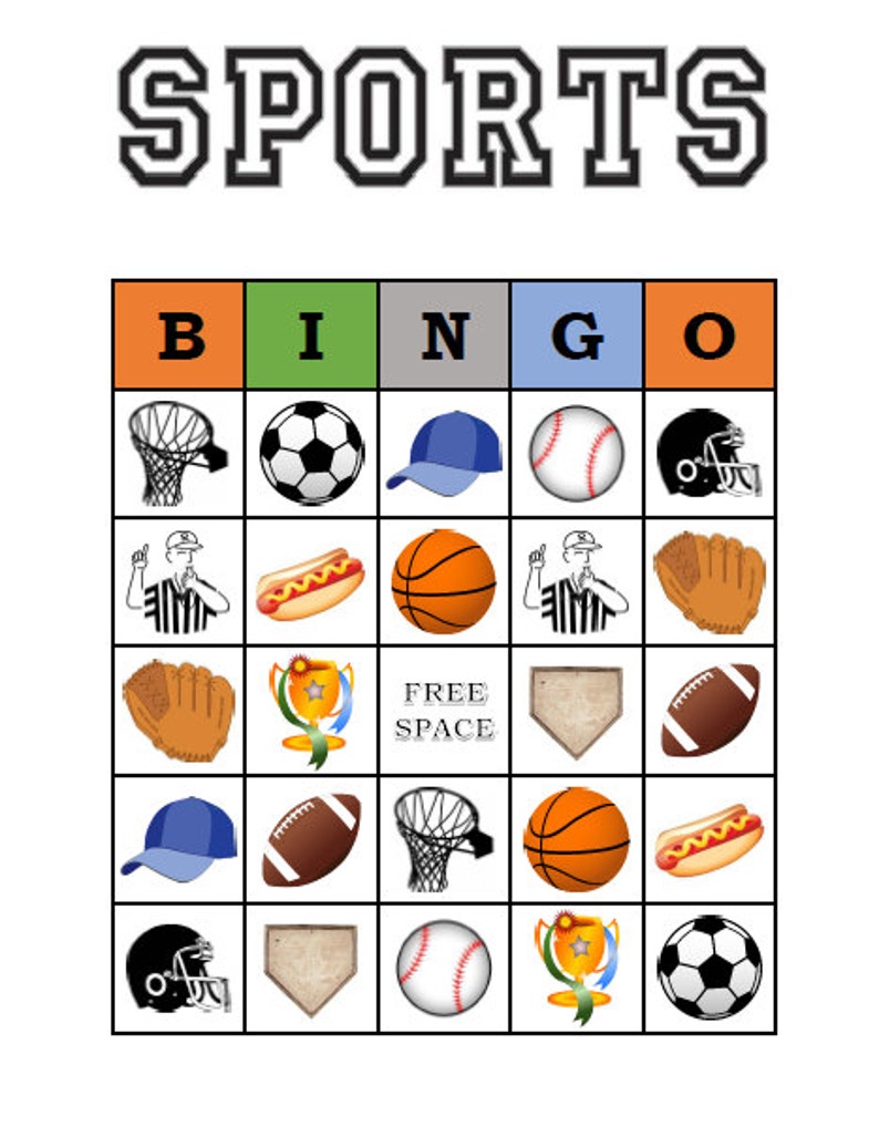 Sports Bingo 30 Printable Sports Baseball Football Soccer Etsy