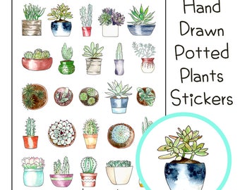 Hand Drawn Potted Plants Printable Stickers for Planners | Kikki K | Filofax | Happy Planner | Erin Condren