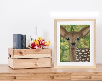 Deer Art, Kids Room, Nursery, Forest Animal, Gentle Soul, Spiritual Gift, Inner Child Art, Mixed Media, Courage and Art, Jackie Barragan