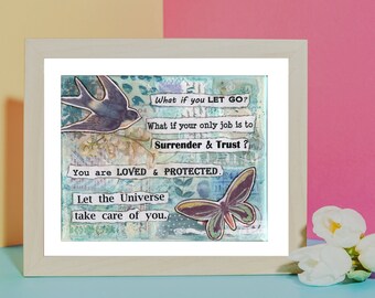 Trust and Surrender, Let Go Wall Art, Mantra Wall Art, Louise Hay Inspired, 8x10 Spiritual Wall Art Gift, Jackie Barragan, Courage & Art