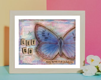 Let Go of Old Beliefs Wall Art, Shabby Chic Butterfly, Vintage Butterfly Art, Rebirth and Renewal Gift, Spiritual art, Jackie Barragan