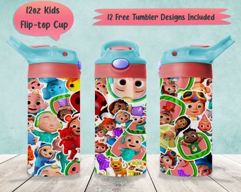 Cartoon Characters 12oz Kids Tumbler Wrap PNG Sublimation Designs, Cartoon Movies 12oz Flip-Top Wrap PNG, Cartoon 12oz Sippy Cup Wrap PNG