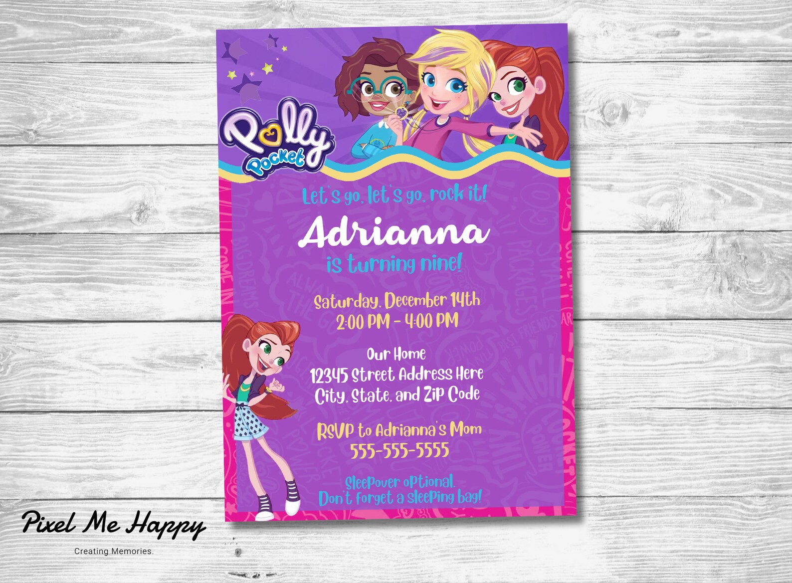 Polly Pocket Birthday Invitation Lila Digital File Etsy