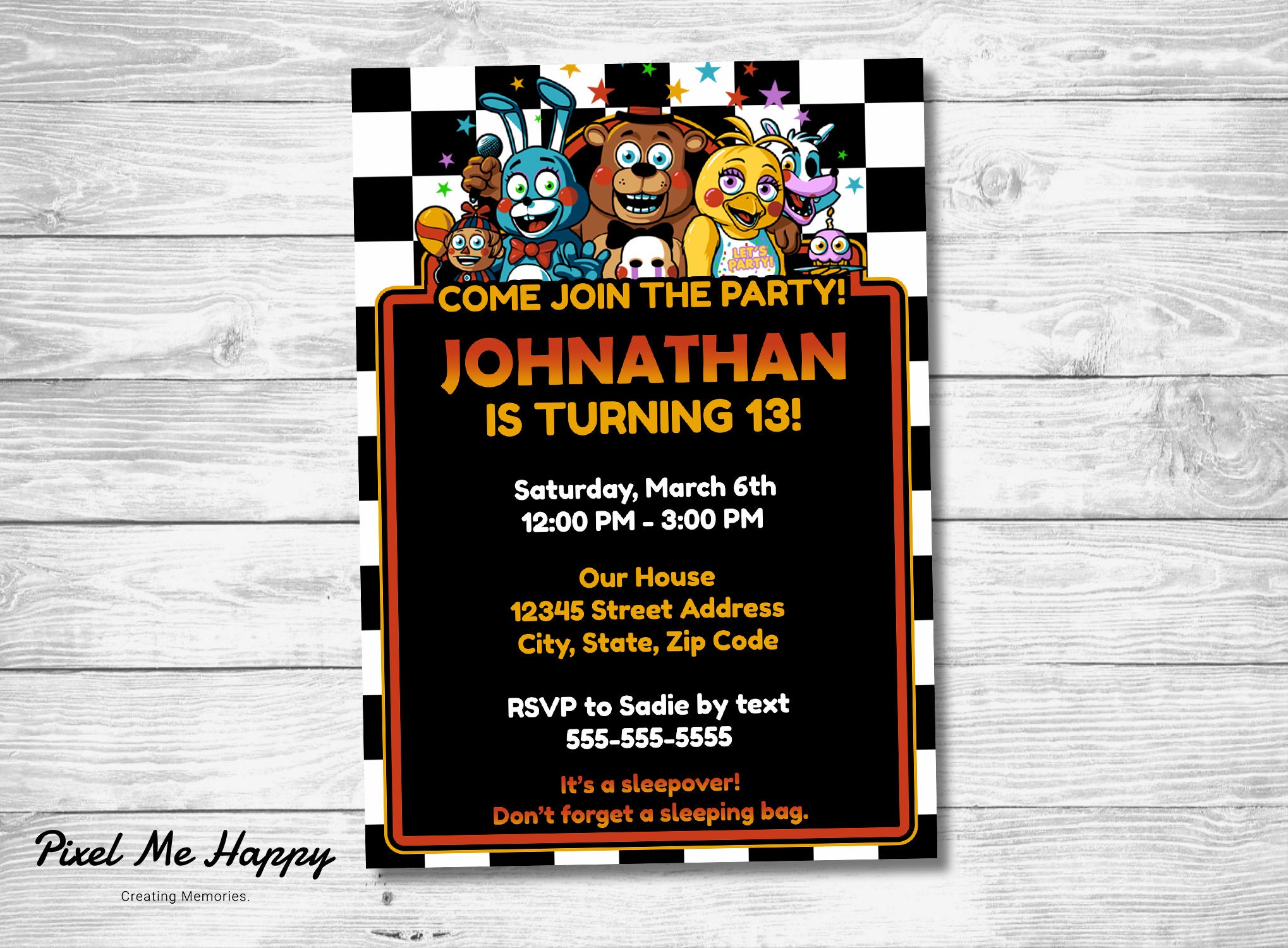 Five Nights At Freddy's FNAF Birthday Invitation | Etsy