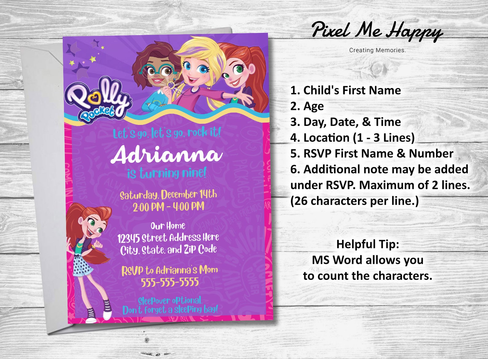 Polly Pocket Birthday Invitation Lila Digital File Etsy