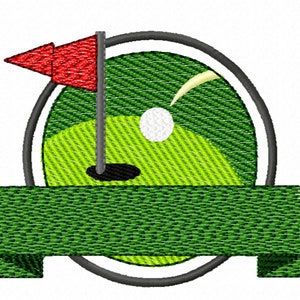 Golf Loch mit Banner Stickdatei, 3 Größen