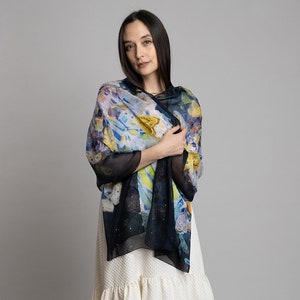 Butterfly&#39;s Fantasy Silk Chiffon Long Scarf Wearable Art