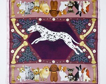 My Beloved Pets Illustration Luxury Silk Square Art Scarf - Vino