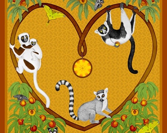 Endangered Collection Lemurs of Madagascar Honey Illustration Fine Art Unframed Print 20x20"