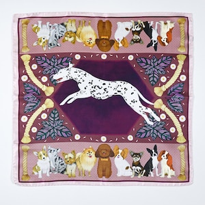 My Beloved Pets illustratie luxe zijden vierkante kunstsjaal - wijnrood