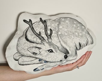 Deer Hand Painted Eco-Friendly Animal Pillow, Gift for Animal Lover