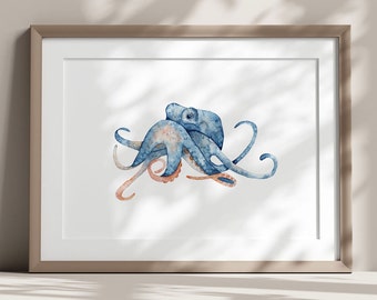 Octopus Watercolor Print, Printable Watercolor Art, Animal Watercolor, Octopus Home Decor Wall Art Printable, Octopus Art Print, Wall Decor