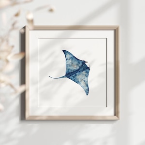 Aquarell Mantarochen, druckbare Mantarochen Kunst, blaue Aquarell Wandkunst, Kinderzimmer druckbare, blaue Ozean Tier digital, Instant Download