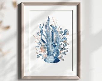 Baby meisje kinderkamer wand decor, oceaan kwekerij print - oceaan kunst aan de muur - aquarel blauw en roze wand decor, aquarel kwekerij Art Print