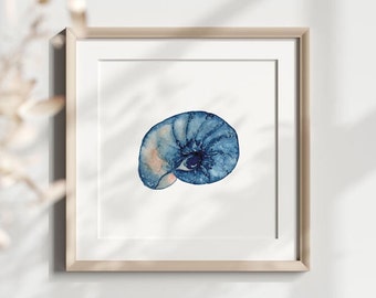 Blue Abstract Wall Art, Pink & Blue Printable Artwork, Watercolor Seashell Art, Watercolor Art Printable, Digital File Download Artwork, Art