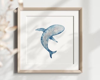 Under The Sea Artwork, Printable Blue Whale Artwork, Kids Room Decor, Nursery Room Wall Art, Printable Digital File, Whale Wall Art, Decor