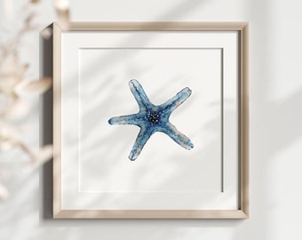 Watercolor Starfish Artwork, Starfish Beach Decor, Blue Starfish Printable, Printable Watercolor Starfish, Minimalistic Watercolor Decor