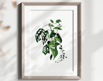 Botanical Printable, Living Room Wall Art, Plant Poster, Leaf Print, Bedroom Wall Decor, Abstract Painting, Foliage Greenery, Watercolor Art