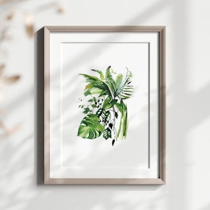 Watercolor Print, Printable Wall Art, Monstera Watercolor, Greenery Print, Botanical Wall Art, Watercolor Tropical Plants, Green Leaves, Art