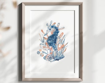Ocean Print, Digital Download Art, Ocean Prints Set, Ocean Printable, Beach House Decor, Seahorse Art, Printable Art, Watercolor Wall Decor