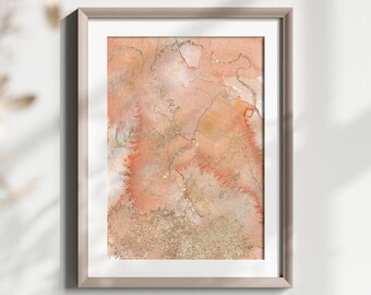 Printable Abstract Wall Art, Watercolor Printable Wall Art, Peach Pink and Gold Prints, Peach and Gold Home Decor, Printable Home Decor, Art