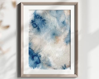Blue Abstract Print, Watercolor Abstract Printable Wall Art, Blue and Gold Contemporary Hallway Print, Living Room Wall Decor, Blue Wall Art