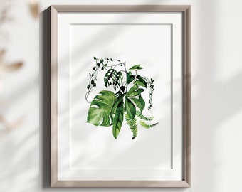 Watercolor Greenery Art Printable, Digital Download, Leaves Wall Art, Plant Artwork, Leaf Prints Wall Decor, Botanical Wall Art Decor, Art