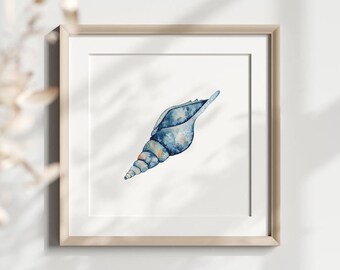 Watercolor Seashell Printable, Ocean Print Art, Beach House Decor, Printable Lake House Wall Art, Abstract Watercolor Printable, Conch Shell
