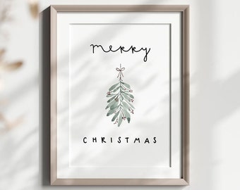 Christmas Watercolor Printable, Christmas Mistletoe Wall Art, Printable Christmas Graphic, Botanical Christmas Wall Art, Christmas Home Art
