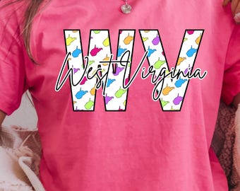 Colorful West Virginia State Outline PNG - Sublimation and DTF Design (Digital Download)