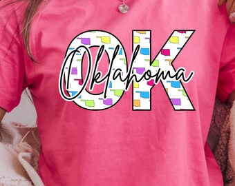 カラフルなオクラホマ州のアウトライン PNG - 昇華および DTF デザイン (デジタル ダウンロード)