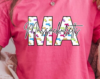 Contorno colorido do estado de Massachusetts PNG - Sublimação e design DTF (download digital)