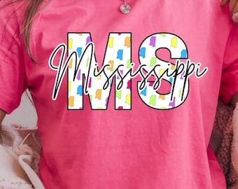 Esquema colorido del estado de Mississippi PNG - Diseño para sublimación y DTF (descarga digital)