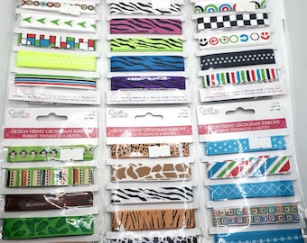 Wstążka Grosgrain ze wzorem - 5 sztuk w zestawie - do rękodzieła lub dekoracji