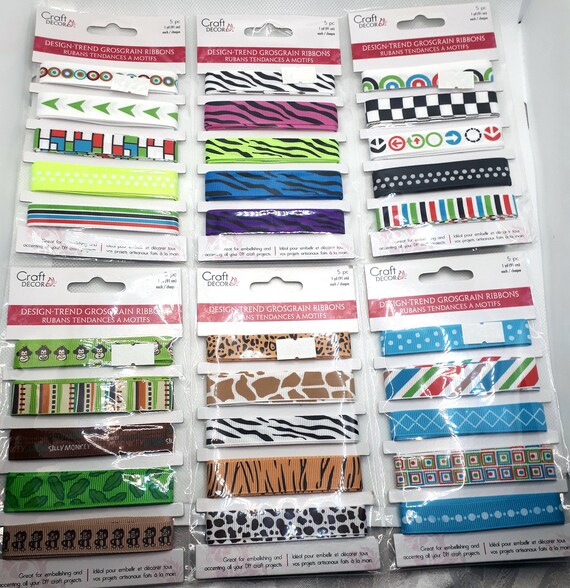 Patterned Grosgrain Ribbon 5 Pieces per Set for Crafts or