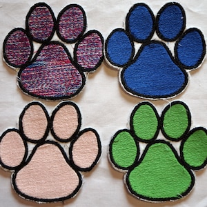 Assorted Paw Print Embroidered Iron On Patch. Custom Colour Available!