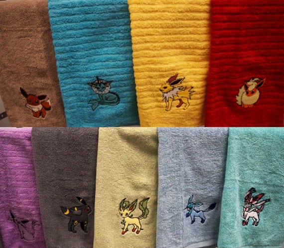 Cute Eevee Evolution Eeveelution Embroidery Hand Towels 