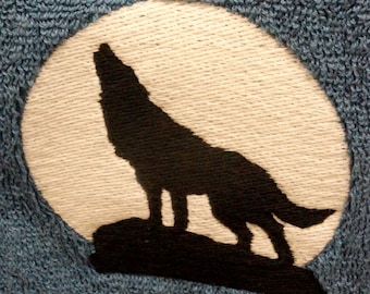 Wilk wycie w pełni Moon niebieski ręcznik do rąk