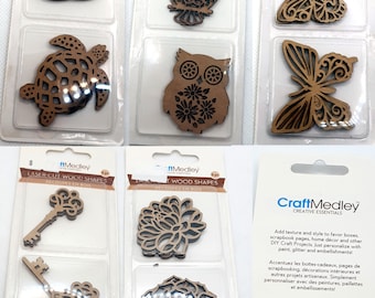 Zestaw ozdób wycinanych laserowo z drewna w kształcie kształtów - zestaw 6 elementów (różne odmiany do wyboru)