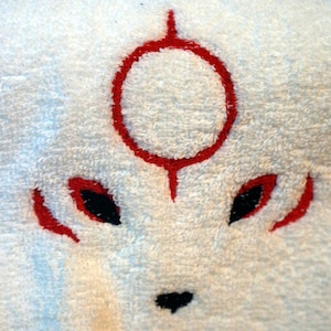 Okami den Wolf Goddess Amaterasu White Embroidered Hand Towel