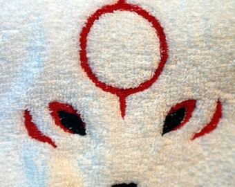 Okami den Wolf Goddess Amaterasu White Embroidered Hand Towel