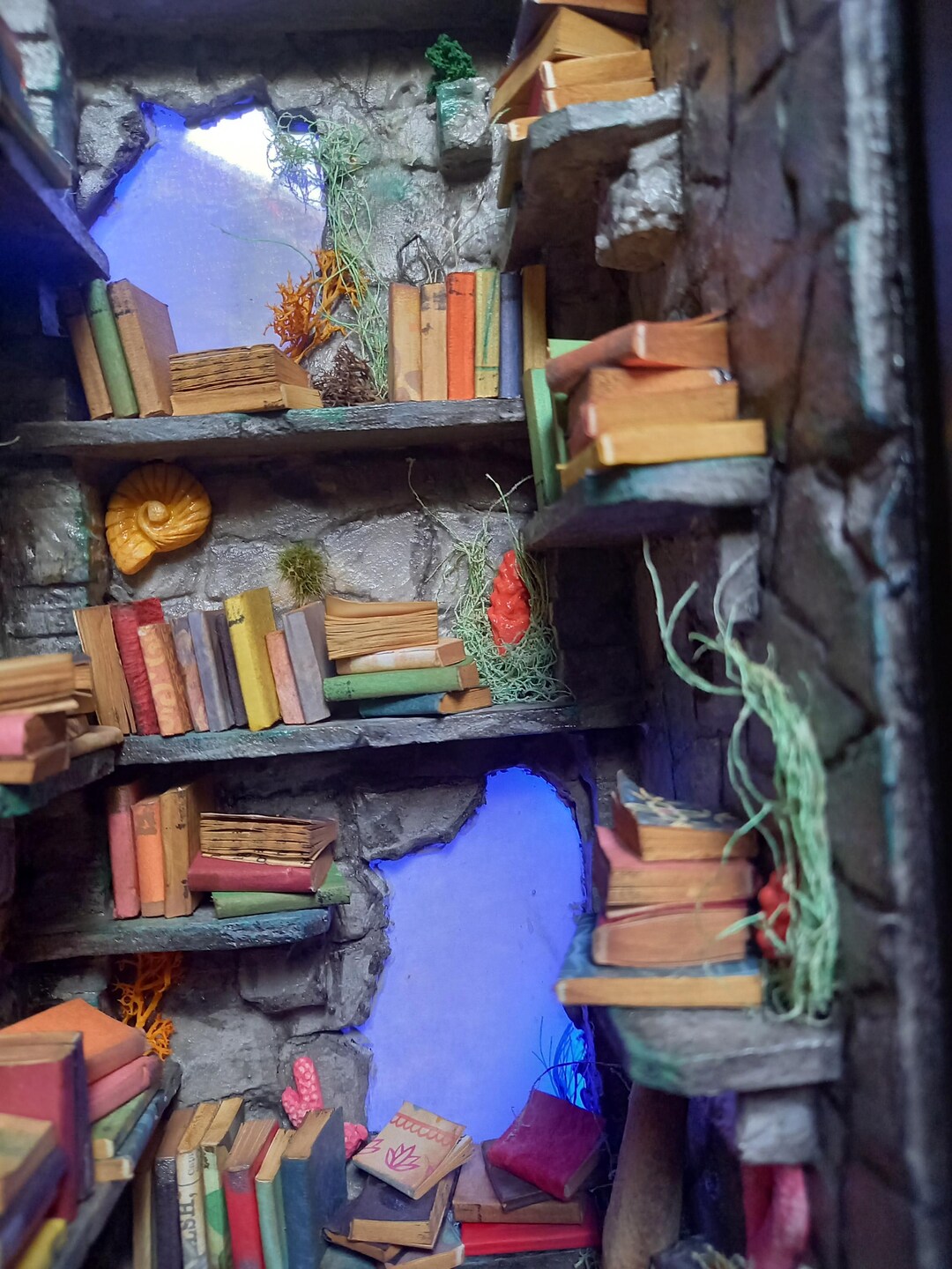 Poseidon's Library Book Nook: Underwater Miniature Scene With Blue ...