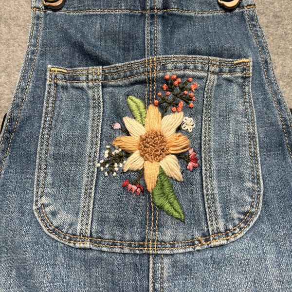Butterfly floral print cotton and linen overalls