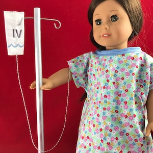 IV Pole for doll hospital  with Embroidered IV bag for 18&quot; Doll or American Girl Doll