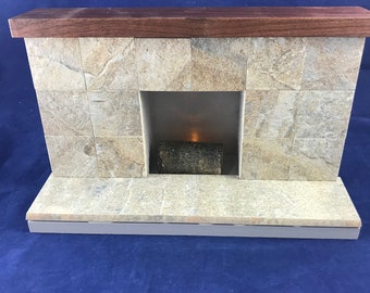 Wood and tile Doll Fireplace  for 18" Doll or American Girl Doll, with choice of Walnut  or Cherry Mantel