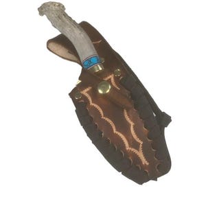 Premium 3.5-Inch Cowboy Knife with Antler Handle & Leather Sheath main image 1