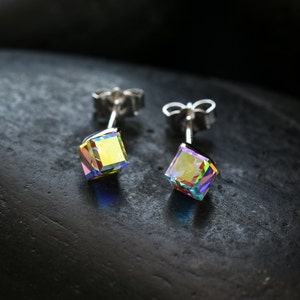 Small Vivid Crystal Cube earrings. Swarovski Crystal set in a Rhodium finish image 1