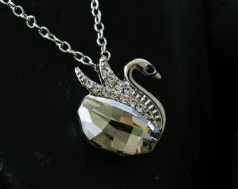 Clear Crystal Swan Pendant - Swarovski Crystals finished in beautiful rhodium