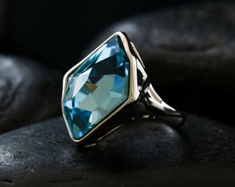 Sky Blue Cocktail Ring with Swarovski Crystal